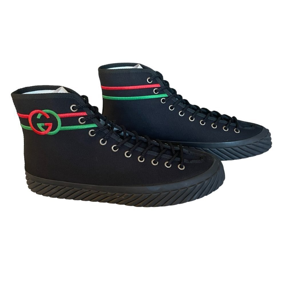GUCCI MEN'S SNEAKER "SEPANG" BLACK CLOTH GG HIGH TOP 733033 - SIZE GUCCI 7.5 - Picture 11 of 15